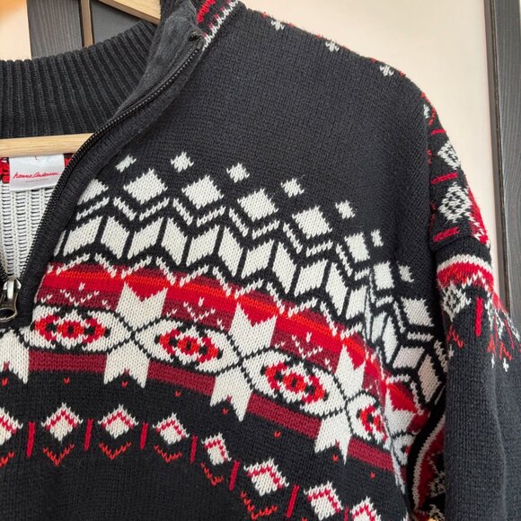 Hanna Andersson Fair Isle Sweater Nordic Quarter-Zip Womens Sz Large Cotton Knit - Picture 10 of 16